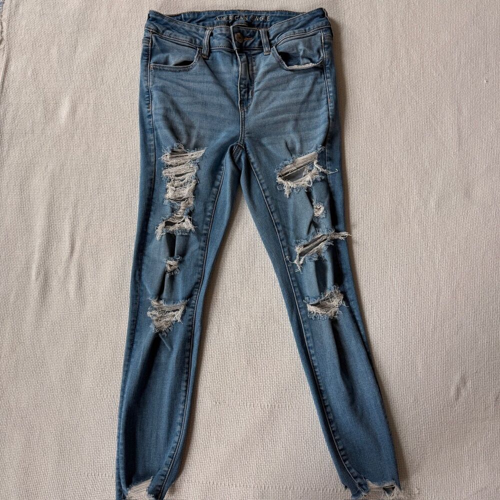 American Eagle Next Level Stretch Ripped Skinny Jeans 8 SHORT
